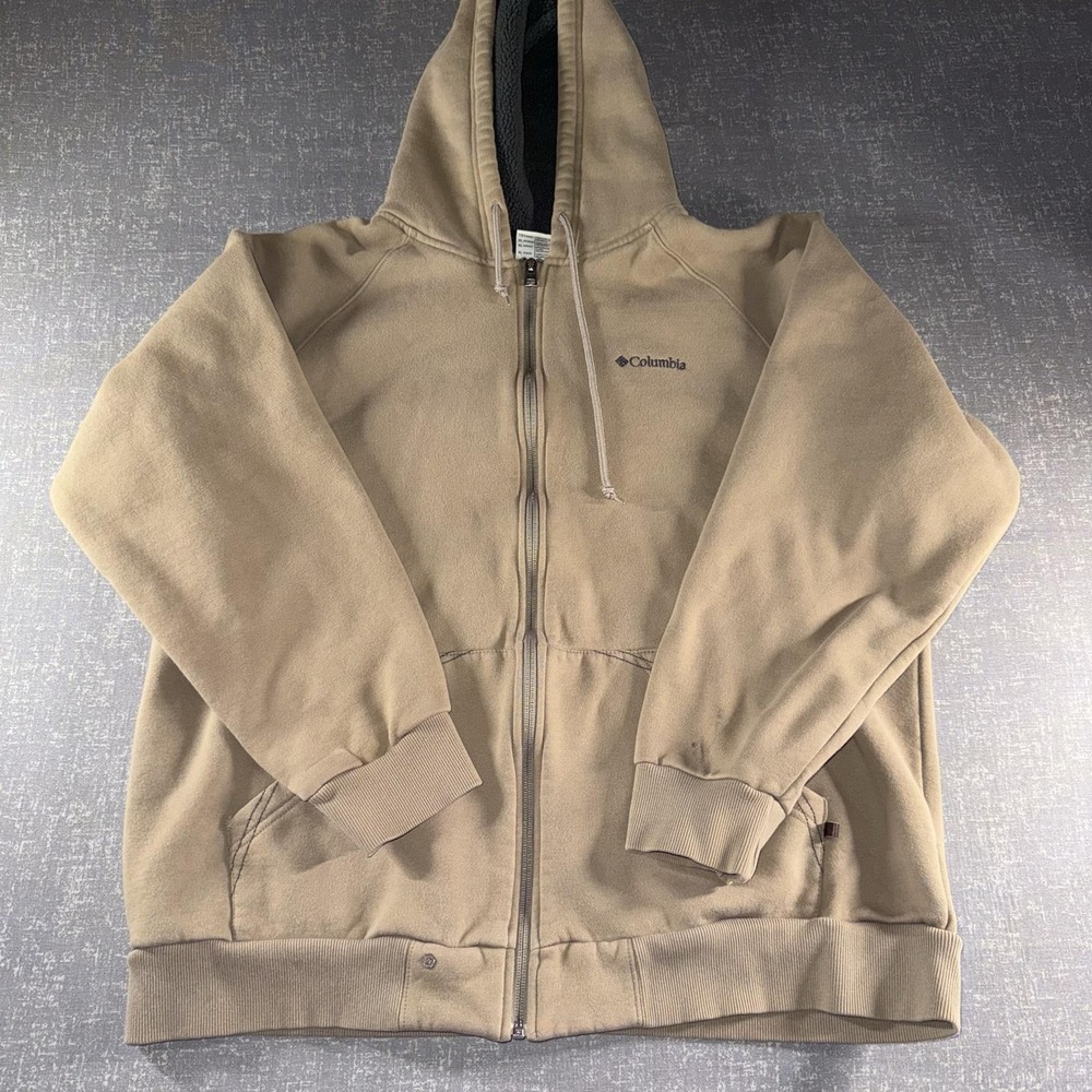 Columbia Hoodie Mens XL Beige Sherpa Lined Full Zip Fleece Jacket Sweatshirt